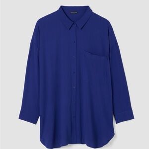 Eileen Fisher Silk Georgette Crepe Classic Collar Long Shirt
